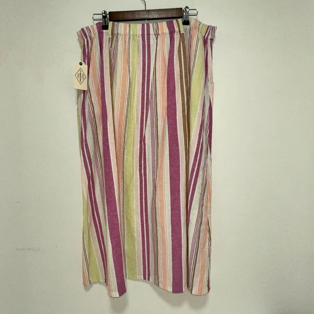 St John's Bay Women's‎ Plus XXL Midi A-Line Skirt Linen Blend Warm Stripe NWT